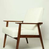 Vintage Armchair Lounge chair White Bouclette Wooden Armchair Mid Century Modern