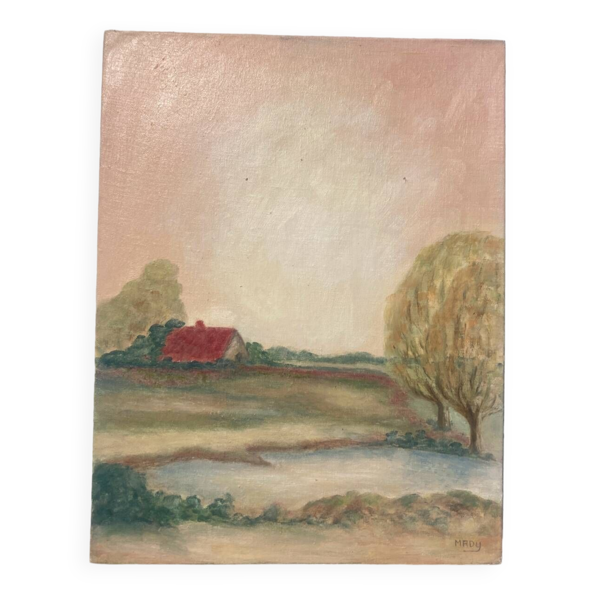 Tableau paysage champetre ancien / peinture huile