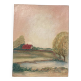 Tableau paysage champetre ancien / peinture huile
