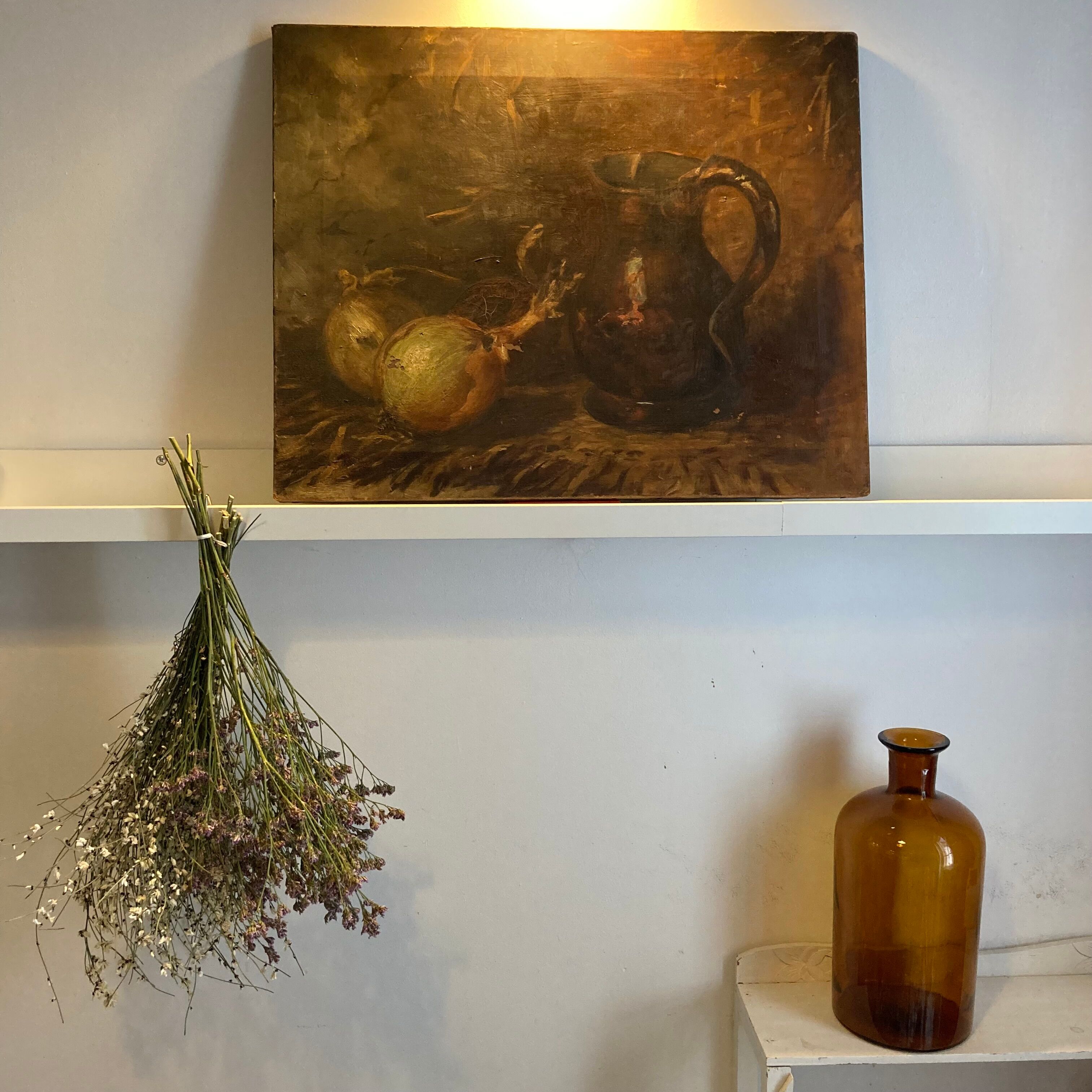 Oil on canvas old still life with jug