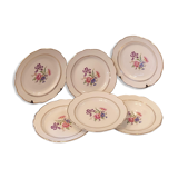 set of six vintage plates, Gien earthenware, floral style