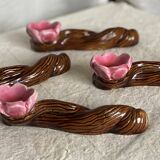 Set of 4 vintage 1960s barbotine table decoration candlesticks