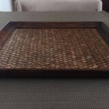 Tray in wood and woven rattan - 1st half of the 20th century