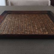 Tray in wood and woven rattan - 1st half of the 20th century