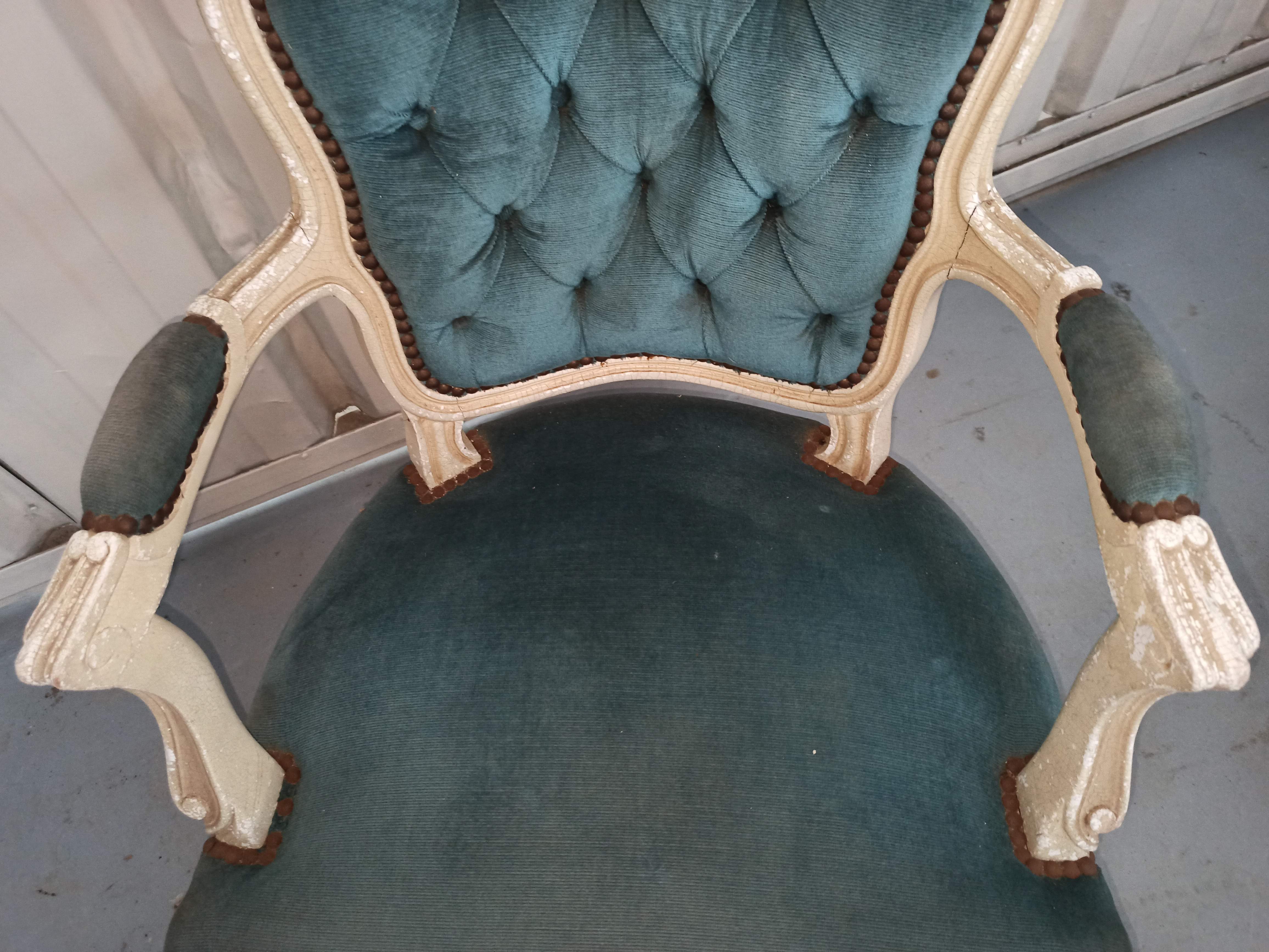 Louis XV armchair in old blue velvet