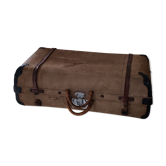 Valise ancienne en toile, bois et métal