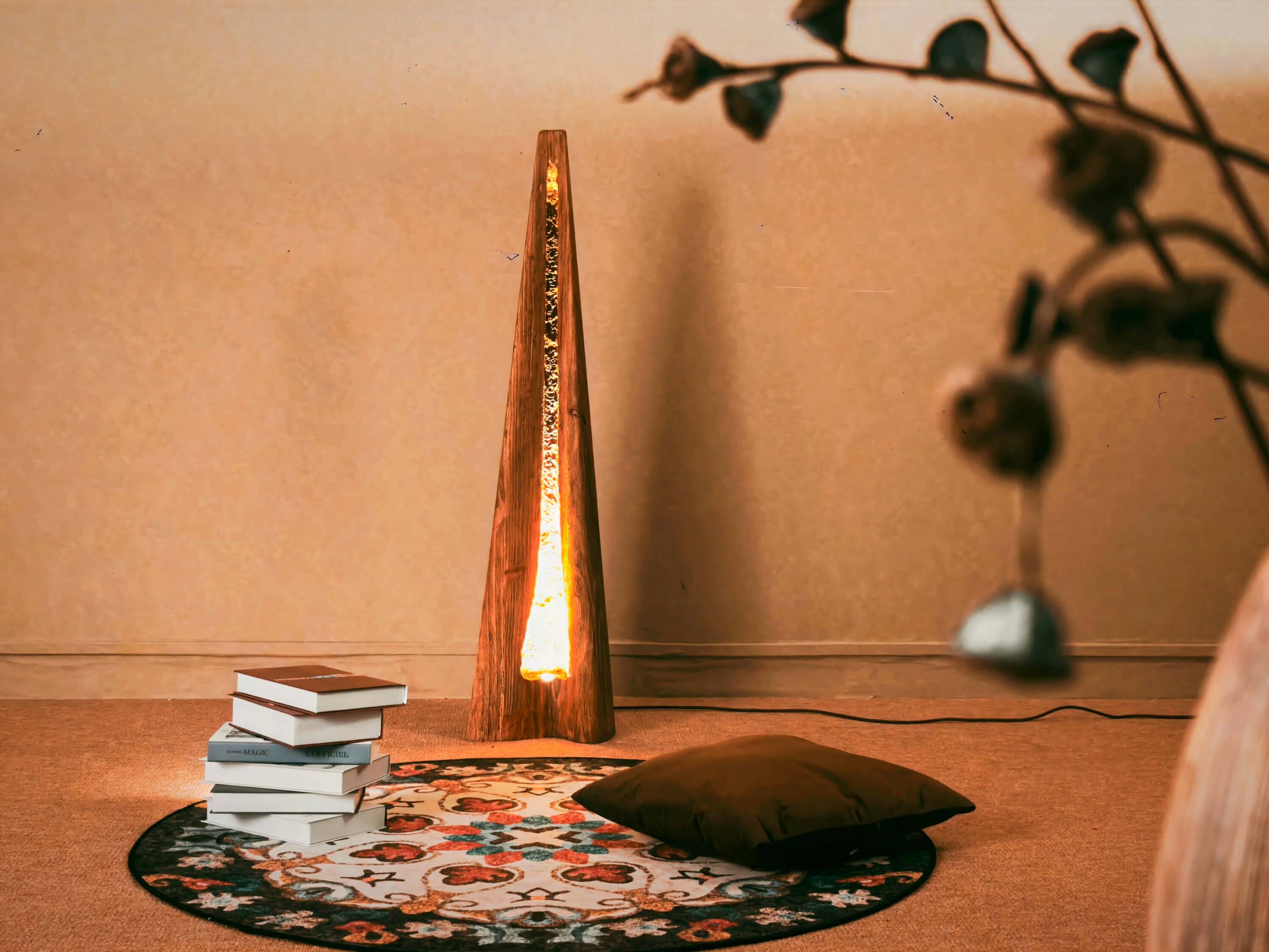 Handmade Mid-Century Modern Light ZENITH Solid Wood Sculptural Floor lamp