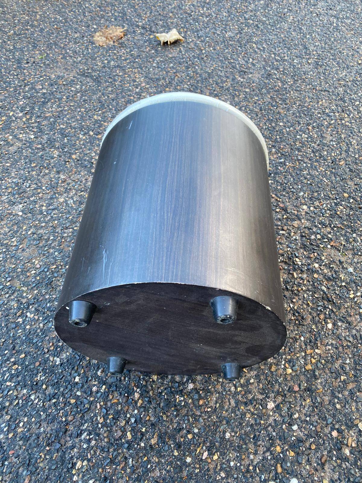 Vintage pouf from the 60s/70s in white and dark brown leather