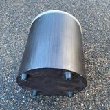 Vintage pouf from the 60s/70s in white and dark brown leather