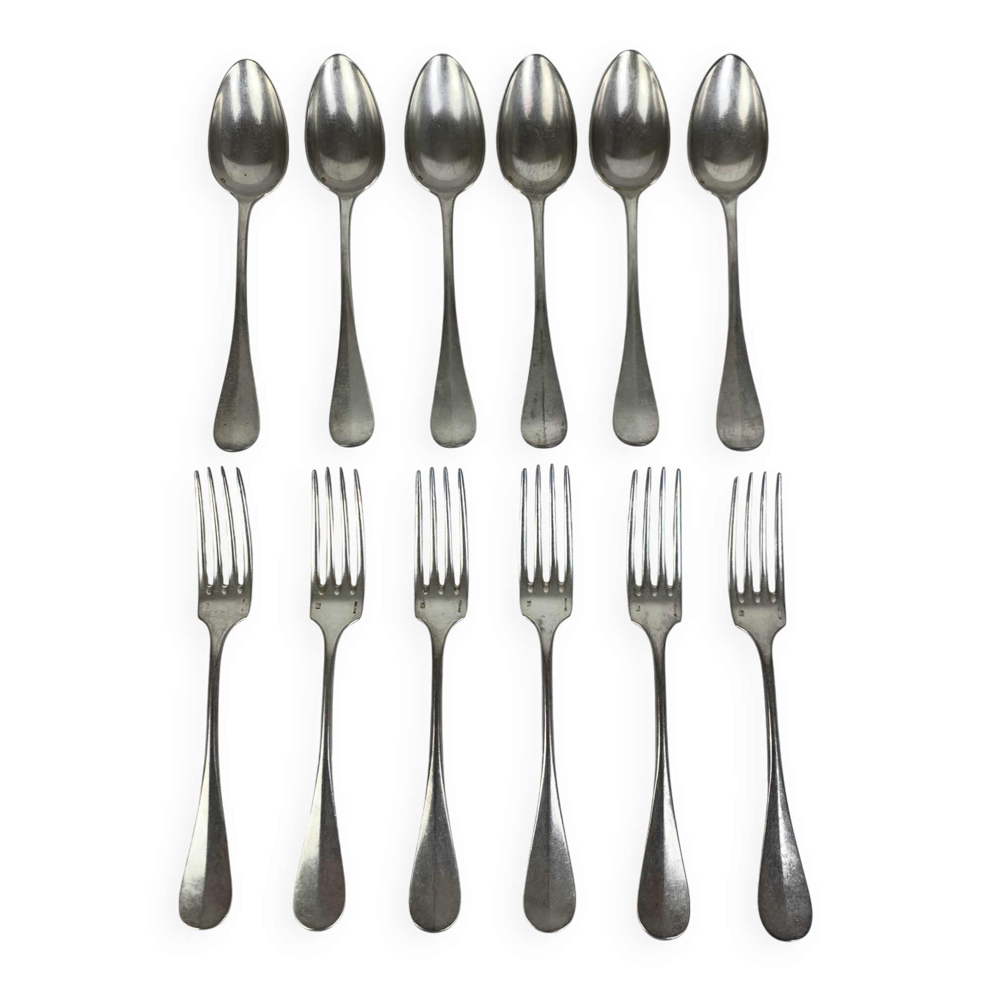 6 forks & 6 spoons Christofle Baguette Fidelio model silver metal