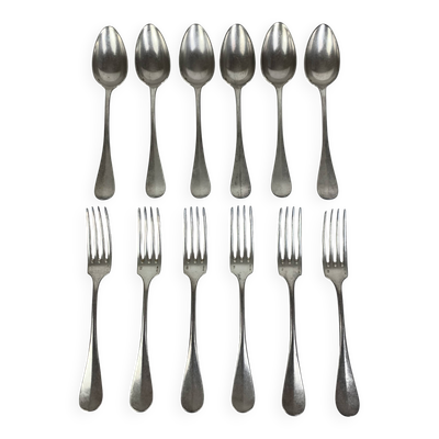 6 fourchettes & 6 cuillers Christofle modèle Baguette Fidelio métal argenté