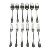 6 forks & 6 spoons Christofle Baguette Fidelio model silver metal
