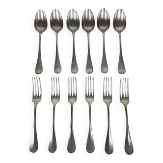 6 forks & 6 spoons Christofle Baguette Fidelio model silver metal