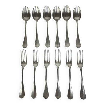 6 forks & 6 spoons Christofle Baguette Fidelio model silver metal