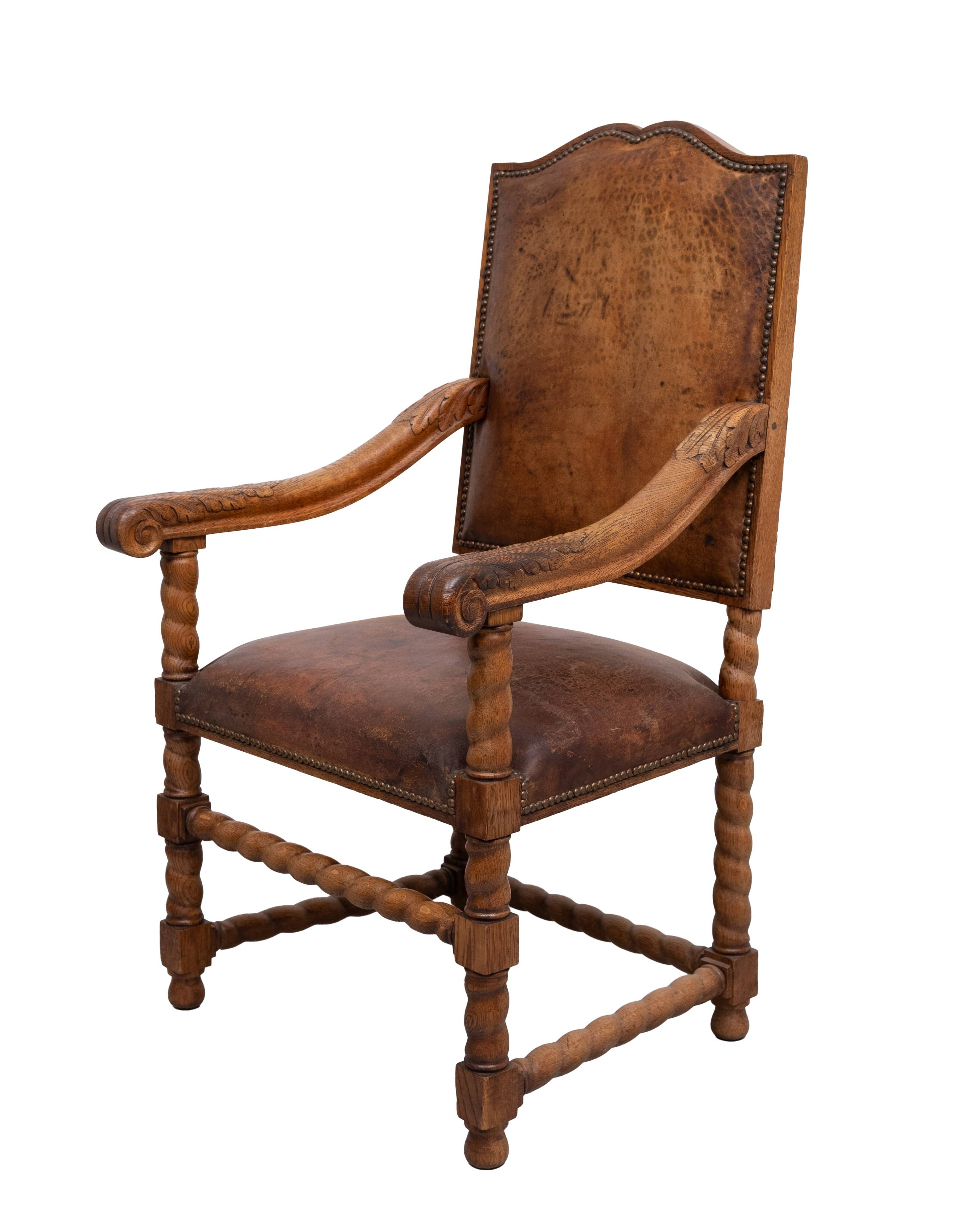 Dutch 19th Century Oak Baroque open Arm Chair