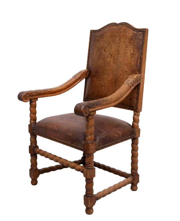 Chaise à bras ouverte baroque en chêne néerlandais du 19ème siècle