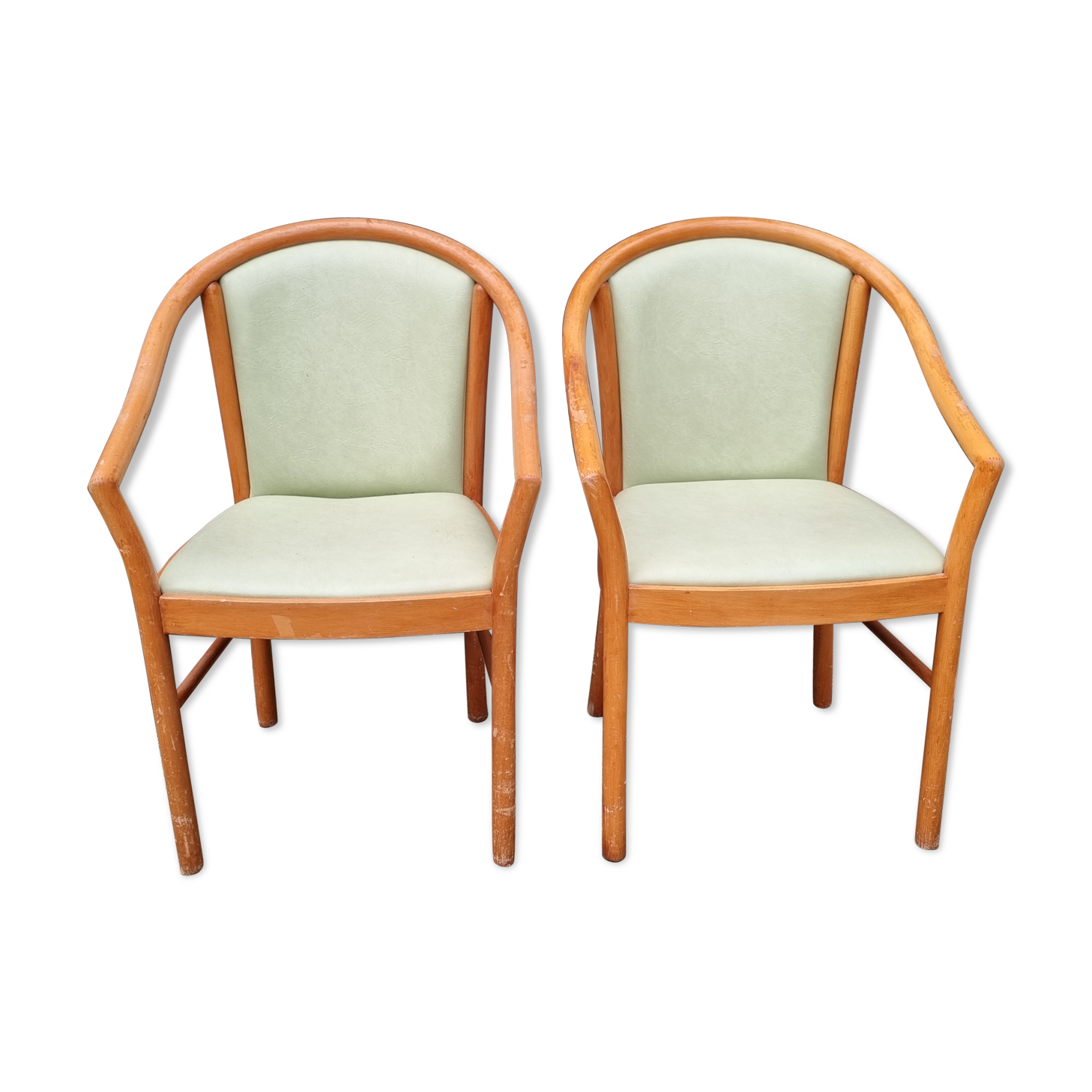 Pair of armchairs curved wood varnished skaï 70s