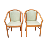 Pair of armchairs curved wood varnished skaï 70s