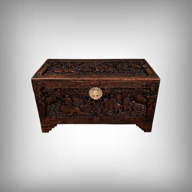 Large Camphor Wood Carved Chest, China – Mid 20th Century