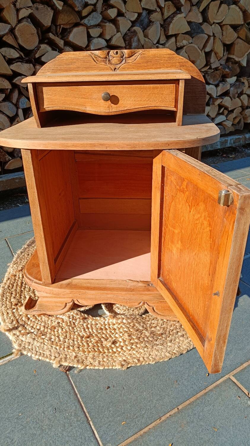 Art Deco bedside table in raw wood
