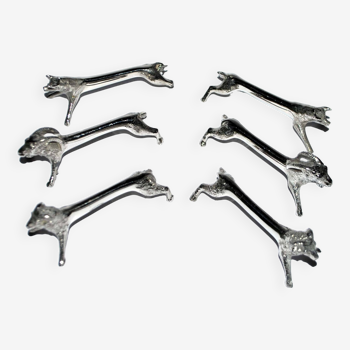 Set of 6 animal knife holders in vintage silver metal - pig, ram, sheep