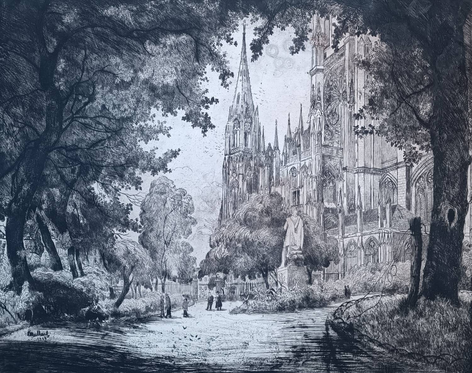 Etching of the Abbey Church of Saint-Ouen in Rouen