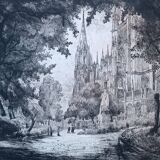 Etching of the Abbey Church of Saint-Ouen in Rouen