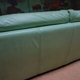 Vintage mint green leather sofa, 3-seater, 1970s