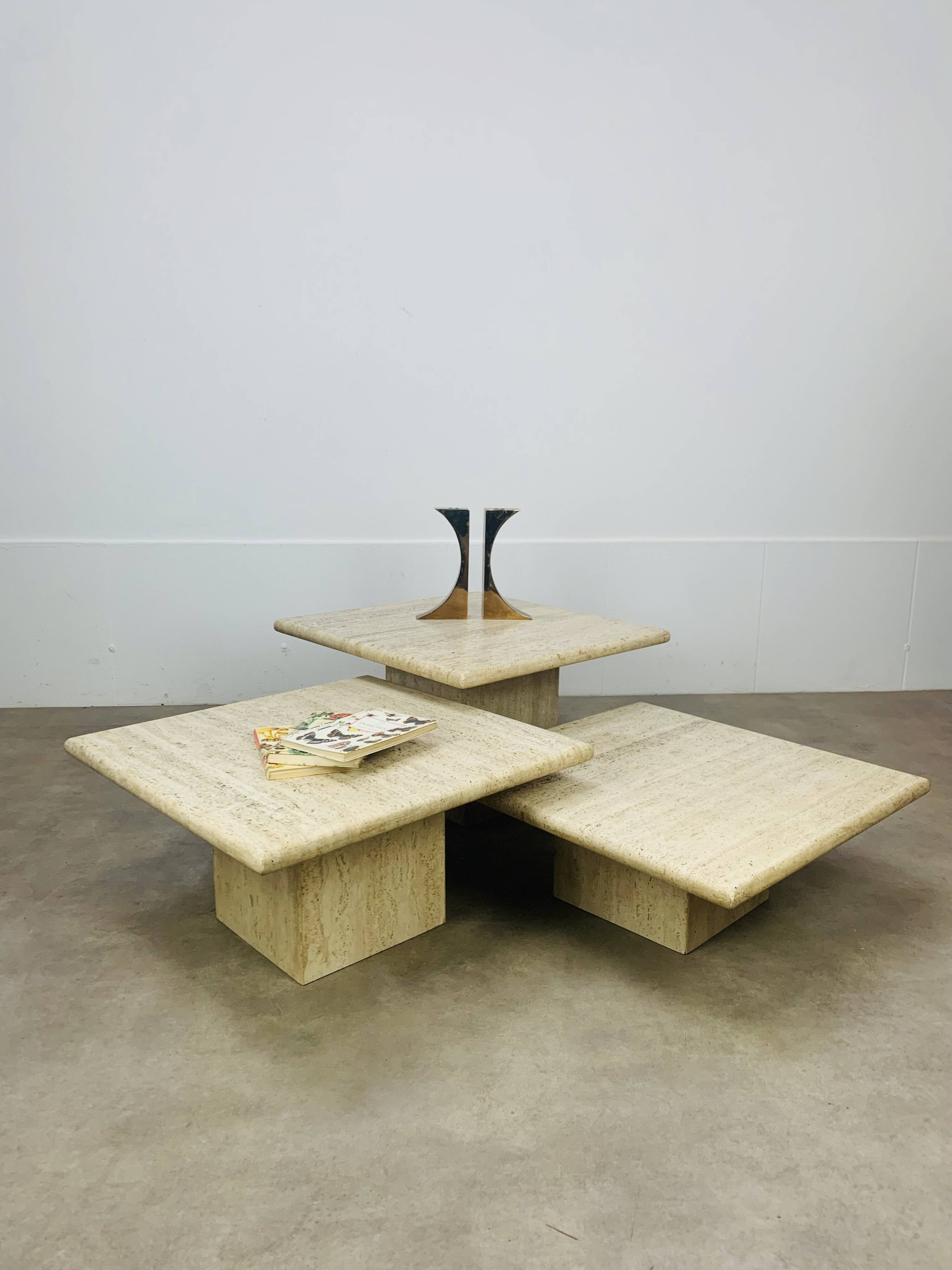 Trio vintage travertine nesting coffee tables