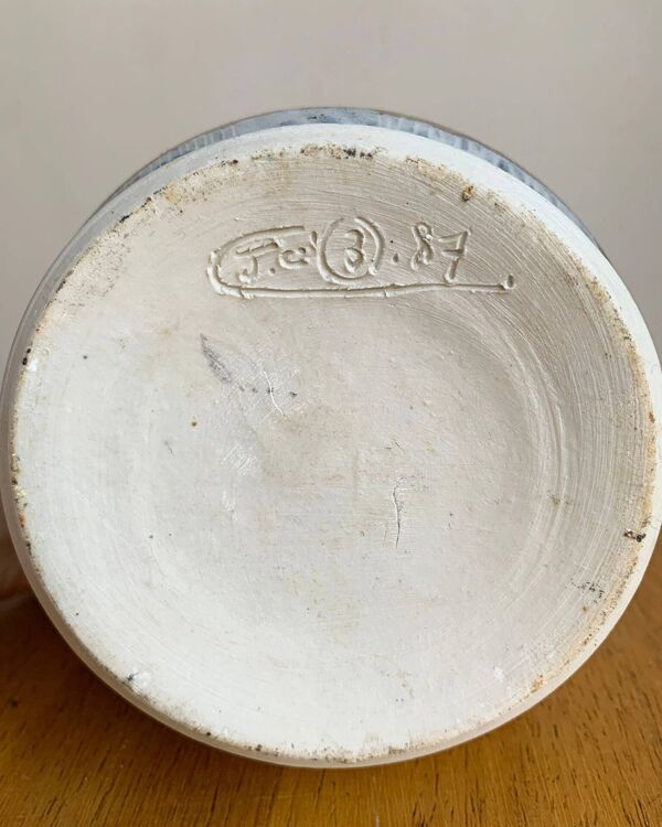 Vase grès signé Courjault – céramique française vintage 1980