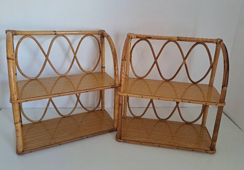 Set of bamboo wall shelves
