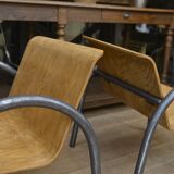 Pair of Vintage Design Armchairs in Metal and Wood, 1950s