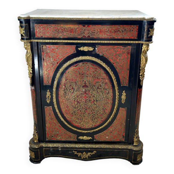 Meuble d’appui Napoléon III en marqueterie Boulle, bronze et marbre