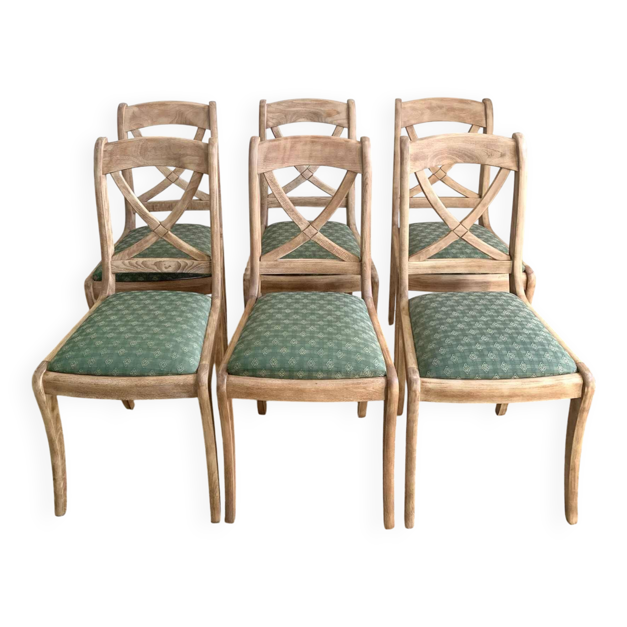 Lot de 6 chaises en bois massif assises vertes