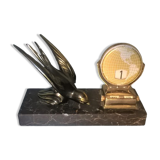 Perpetual calendar swallow in patinated regulation on black marble base ~ 50s