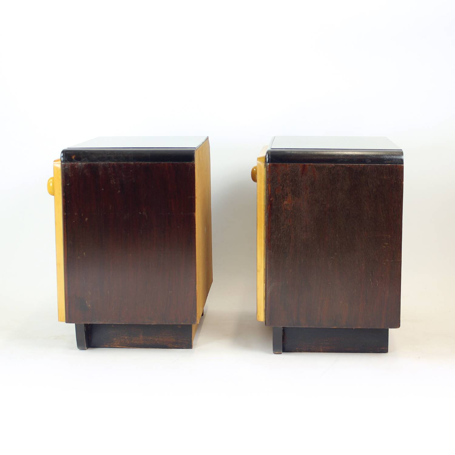 Mid Century Bedside Tables With Glass Tops, Czechoslovakia 1960s
