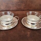 Set of 2 metal cups and saucers