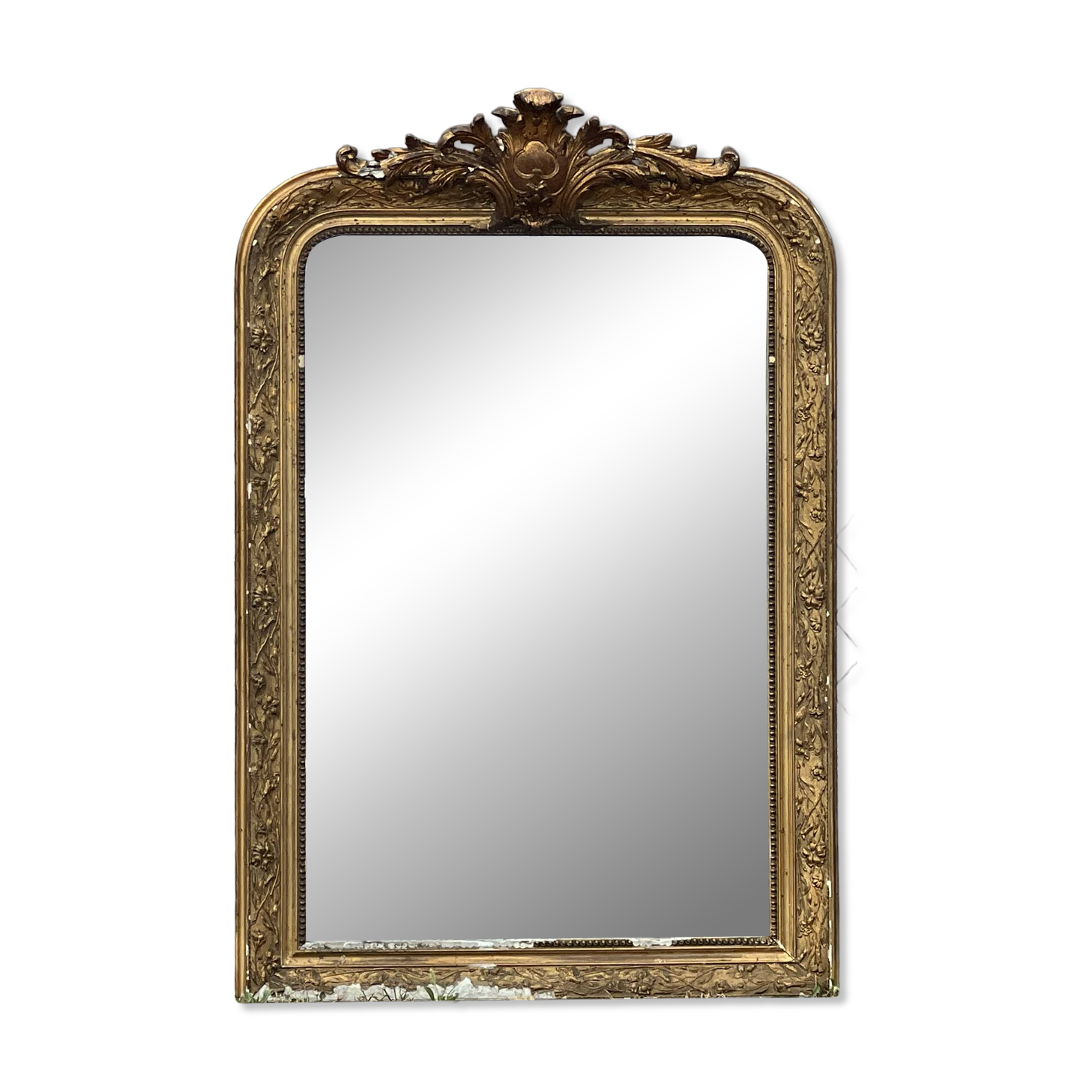 Louis-Philippe gold leaf mirror - sculpted pediment, mercury 117x76cm