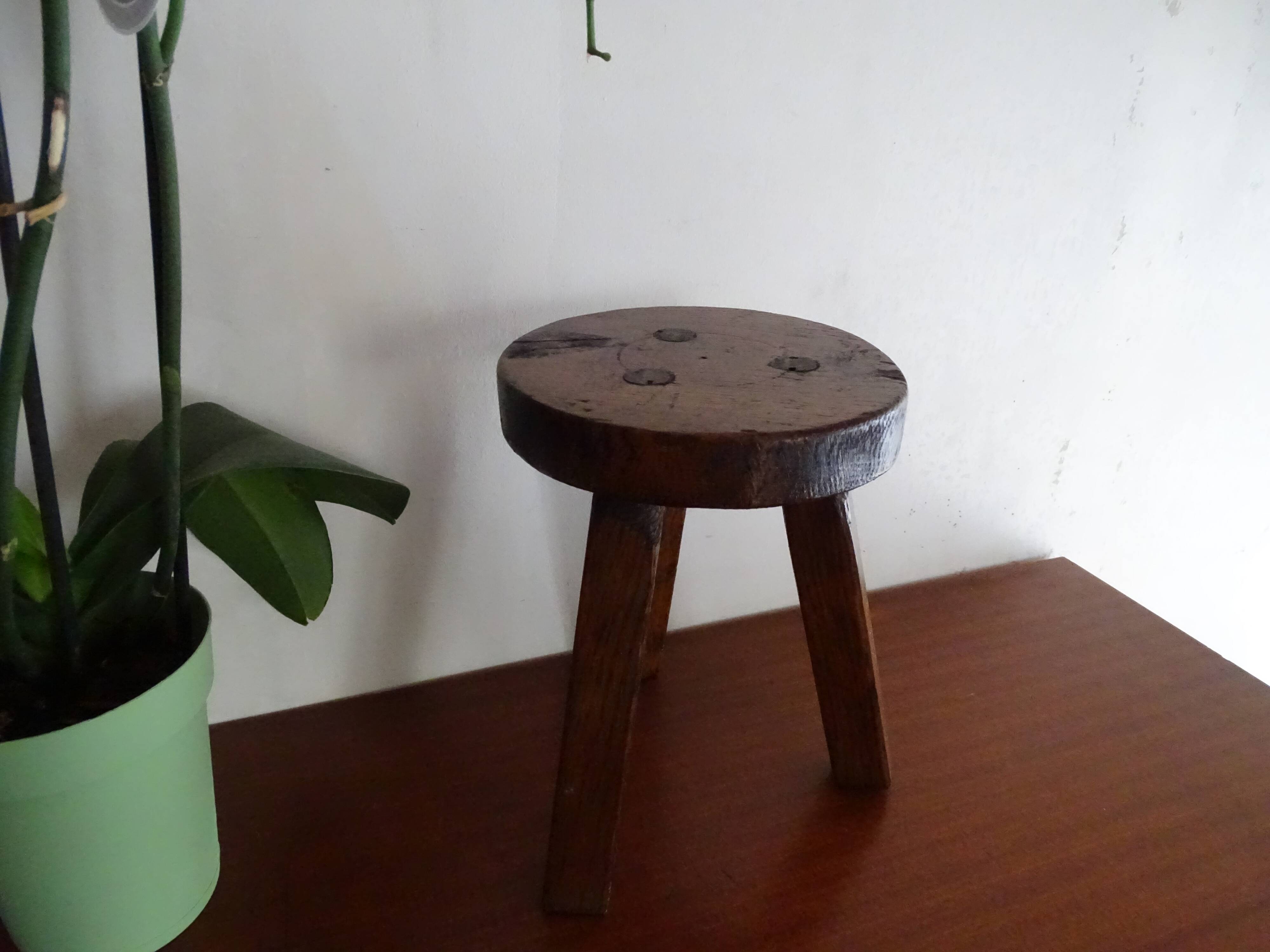 Brutalist wood tripod foot stool
