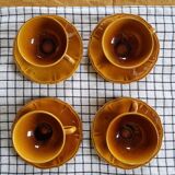 Set of 4 caramel enamel cups and bowls