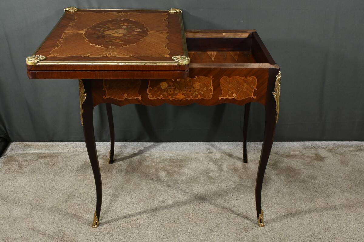 Mahogany Games Table, Louis XV/Louis XVI Transition Style – Late 19th Century