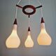 Scandinavian teak and frosted white glass chandelier, 1960.