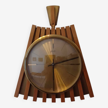 Teak & Brass Slat Wall Clock By Atlanta Electric / Junghans, 1950s 1960s