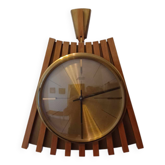 Teak & Brass Slat Wall Clock By Atlanta Electric / Junghans, 1950s 1960s