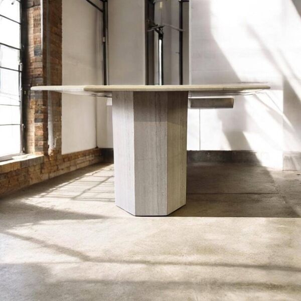 Table octogonale vintage en travertin / table à manger wabisabi