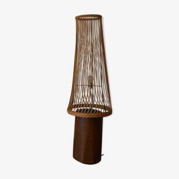 Lamp in wood and rattan brutalist 1950