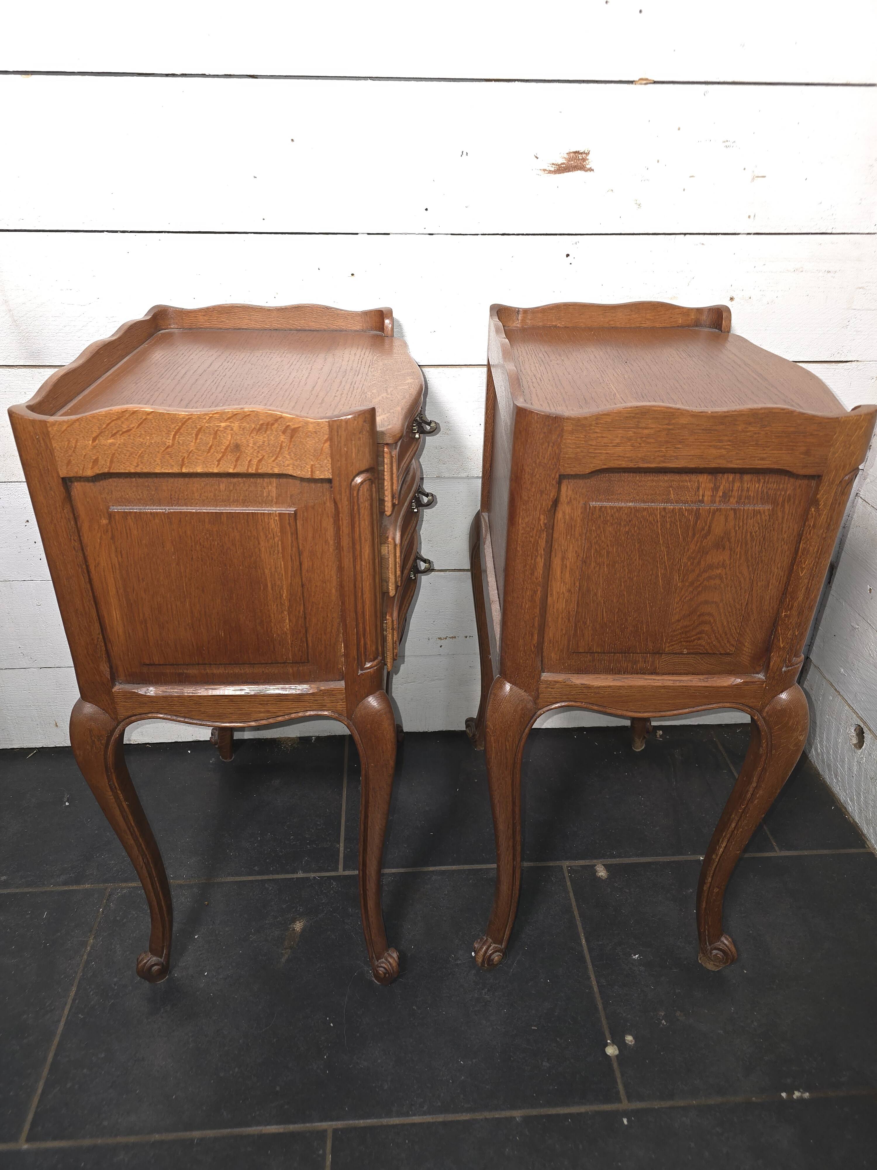 Pair of Louis XV style bedside tables in oak