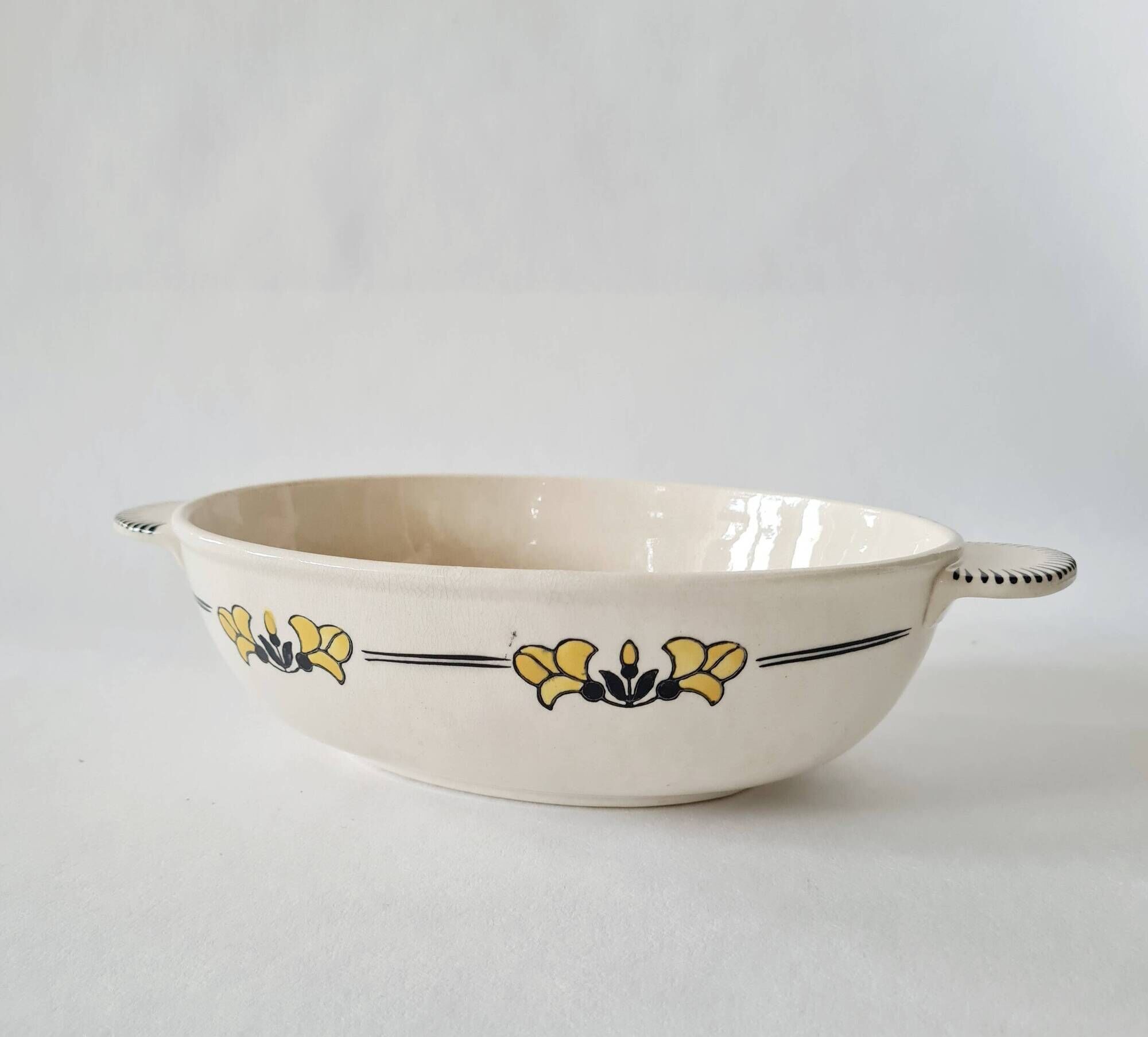 Old oval dish / vegetable dish in ironstone - "Renée" Art Deco model