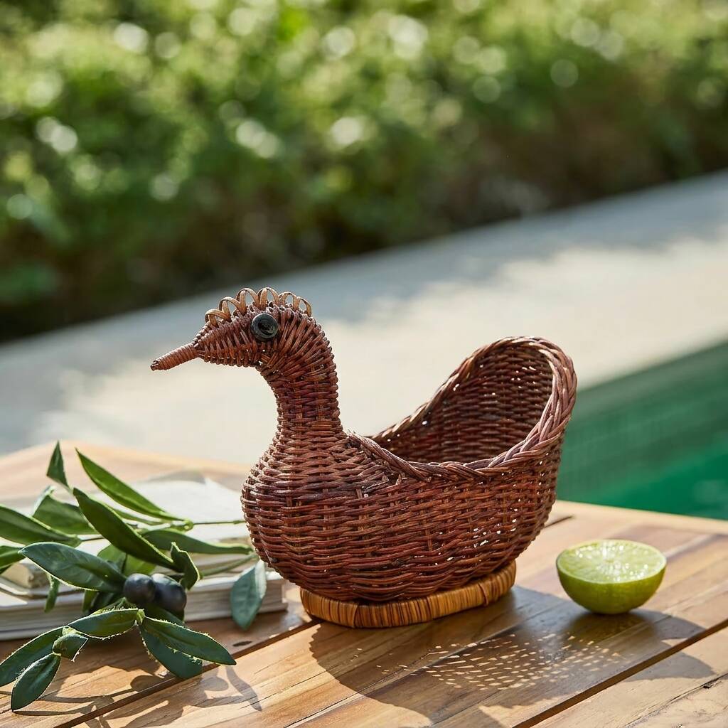 Panière / corbeille en osier en forme de canard (vintage)