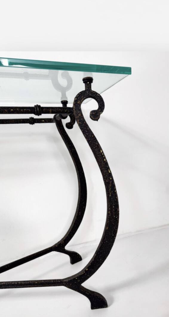 Glass and Wrought Iron Console, France, 1940s